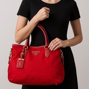 👜 Prada Tessuto Nylon & Leather Tote – Red
